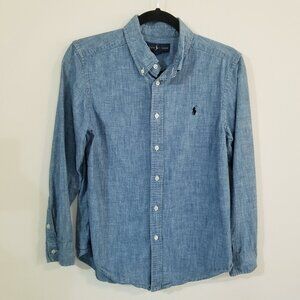 Youth Boys – Ralph Lauren Chambray Button Down Shirt 100% Cotton – Sz L (14-16)